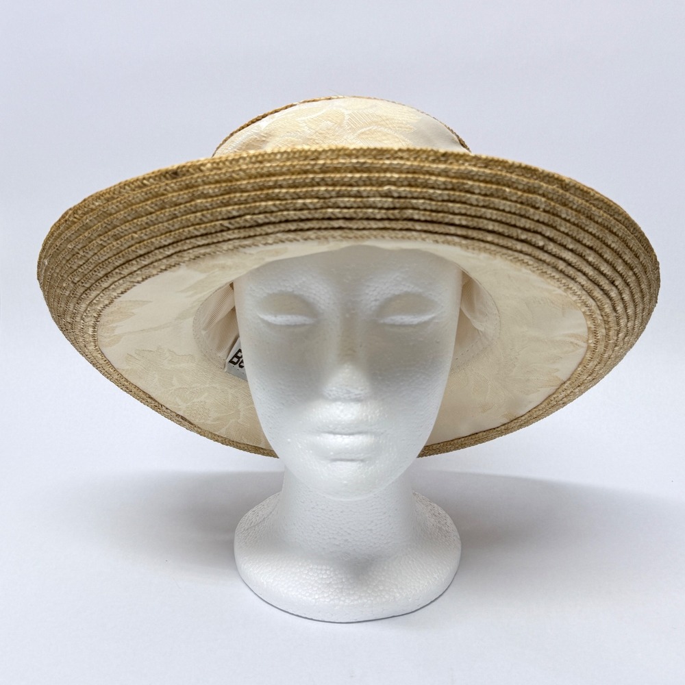 Betmar New York Womens Straw Sun Hat Cream Floral Jacquard Wide Brim New
